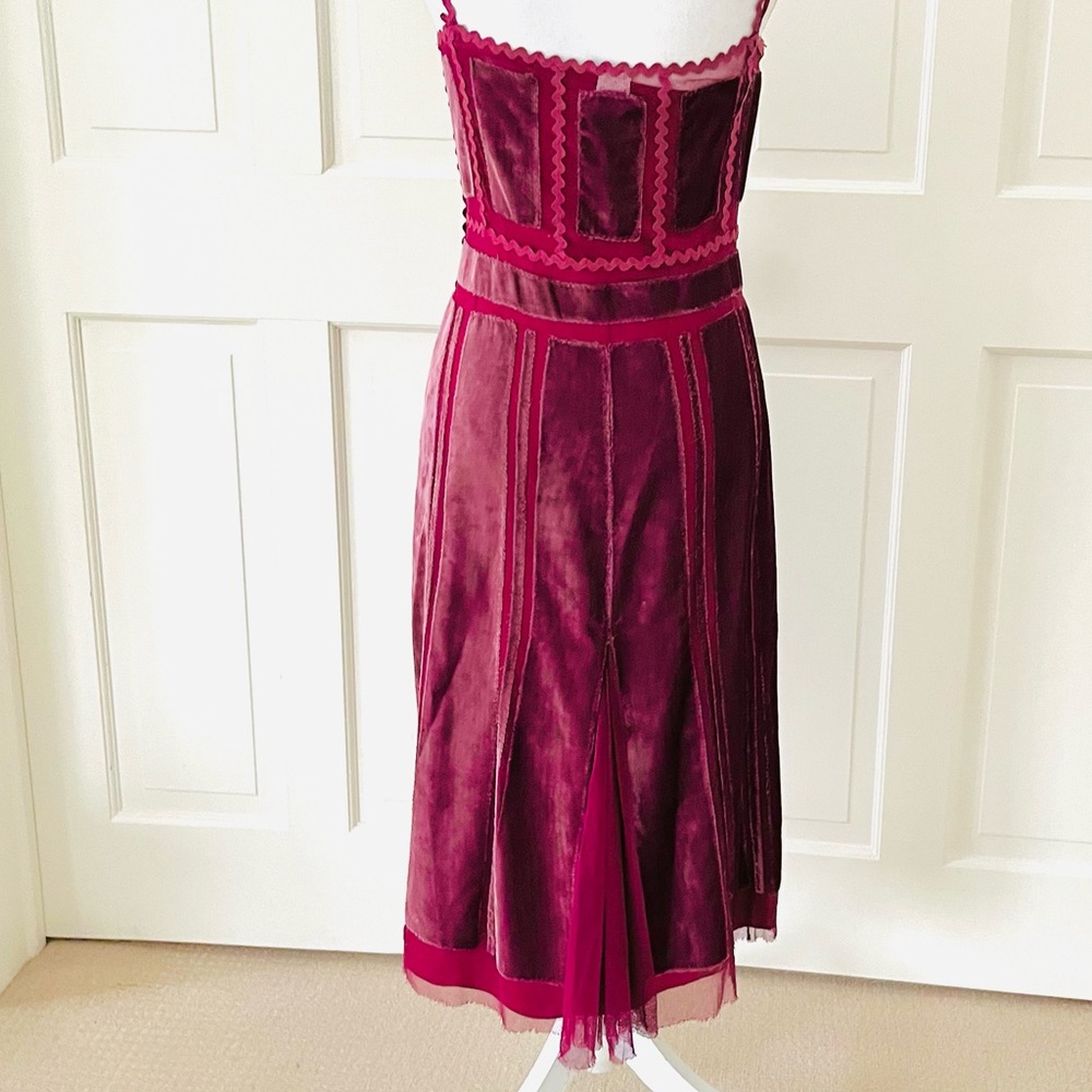 Alberta Ferretti magenta red velvet and tulle dress 6 - Picture 9 of 16